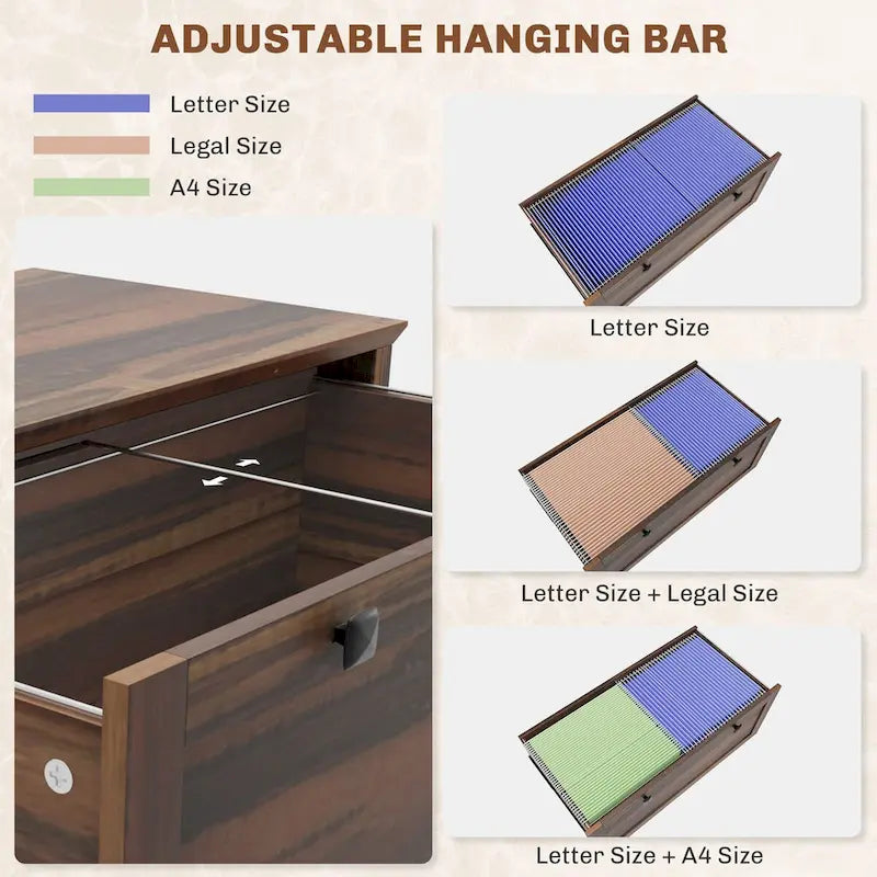 HOMCOM 2-Drawer Lateral File Cabinet with Lock and Adjustable Hanging Bar for Letter and A4 Files – Ideal for Home Office