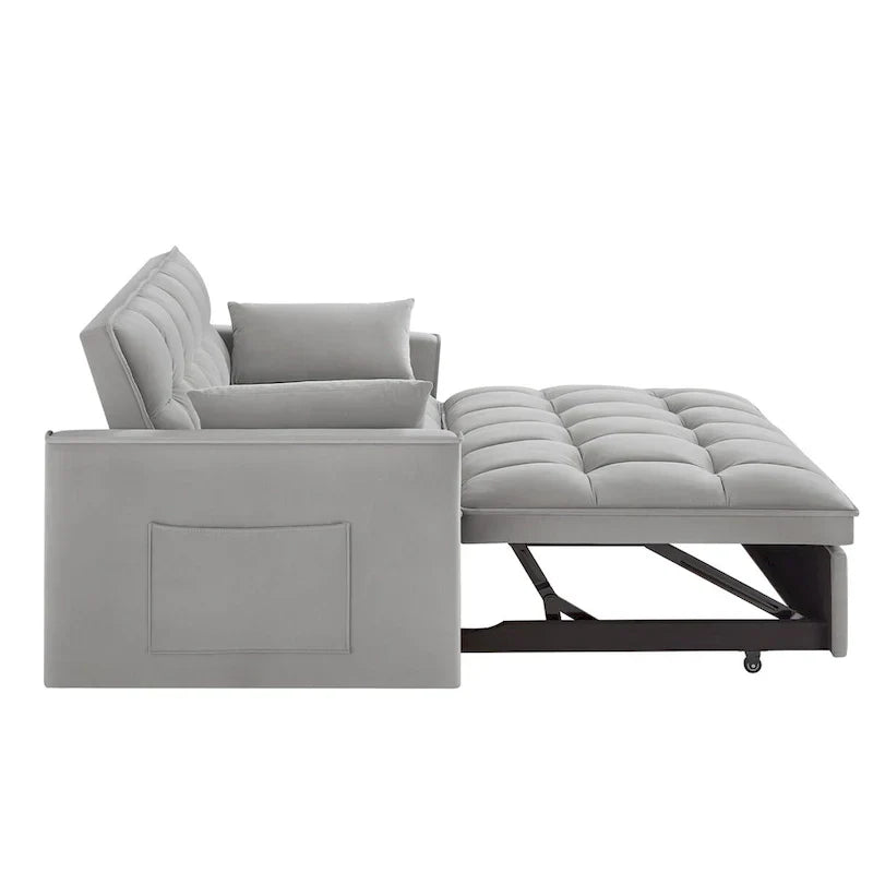 4 in1 Loveseat Sofa Bed with Armrests & Storage Pockets, Multi-Function Tufted Pull-out Sofa Bed with Adjustable Backrest