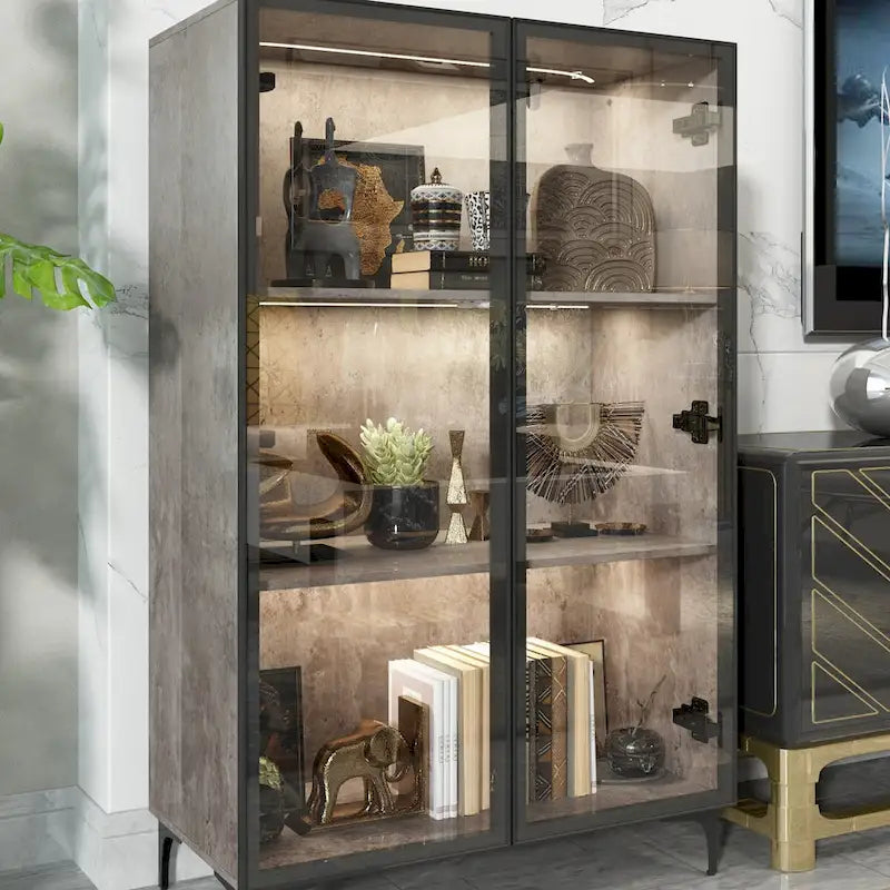 Glass-Door Display Storage Cabinet with LED Lighting