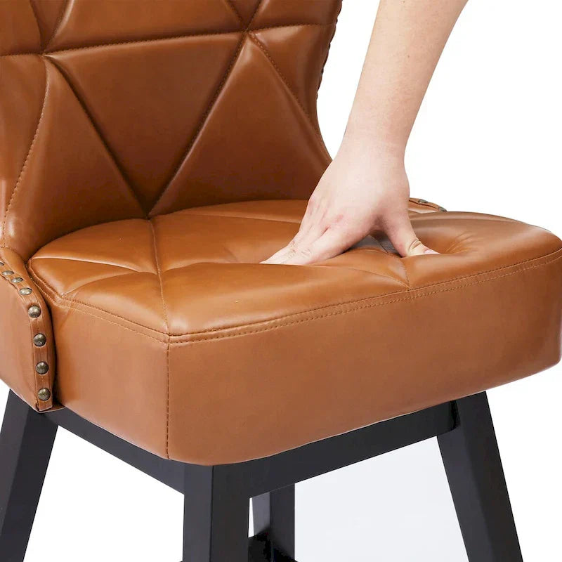 LUE BONA Set of 4 Mid-Century Modern 26-Inch Swivel Counter Stools with Faux Leather and Fabric Upholstery for Kitchen Island