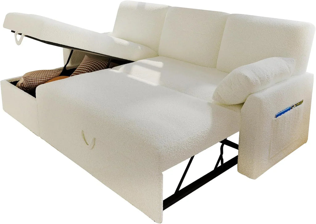 VanAcc Sofa Bed, Sleeper Sofa with Storage Chaise 2 in 1 Pull Out Couch Living Room