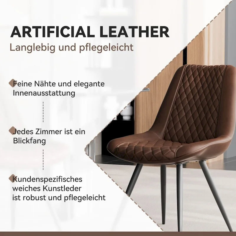 Set of 2 Leather Dining Chairs with Metal Legs