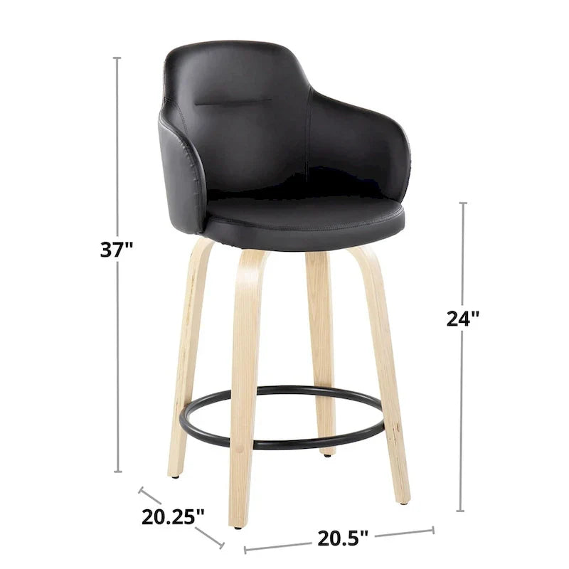 Set of 2 Carson Carrington Iglabo 24-Inch Fixed-Height Counter Stools with Bent Wood Legs and Round Footrest