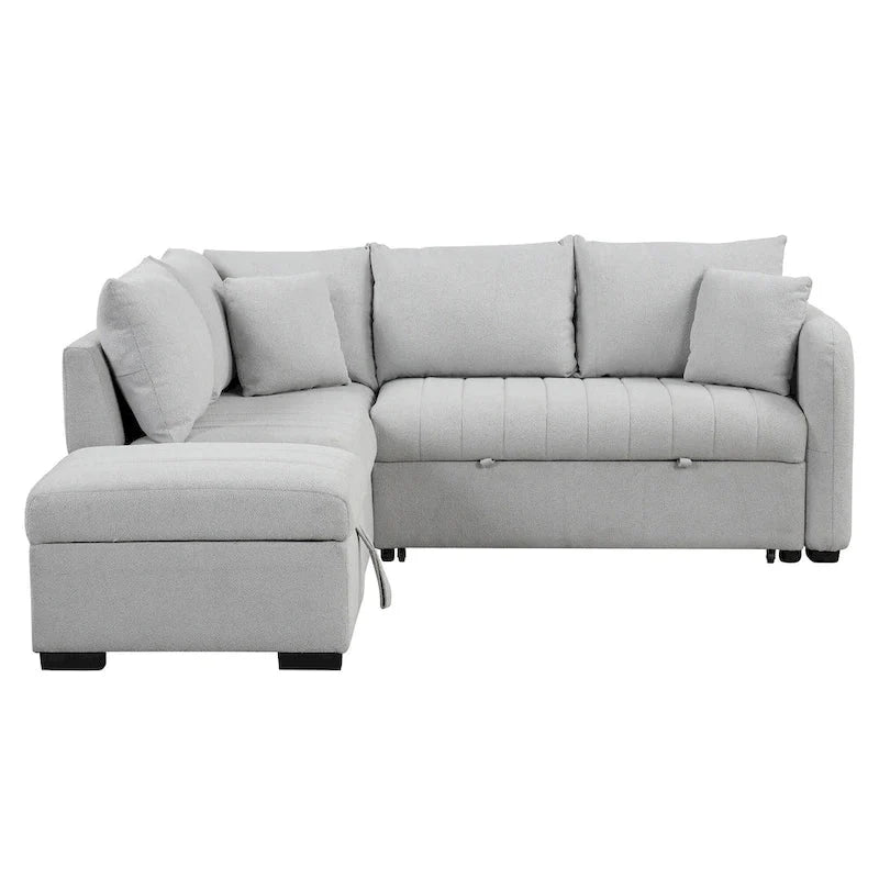 Sectional Sofa Bed with Storage Ottoman USB Ports and Pull Out Design