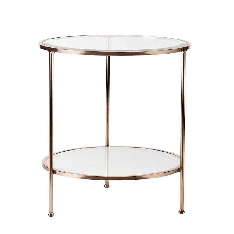 HomeRoots 26-Inch Gold Glass and Iron Round End Table with Shelf - Dimensions: 24.25 x 24.25 x 26.25 Inches