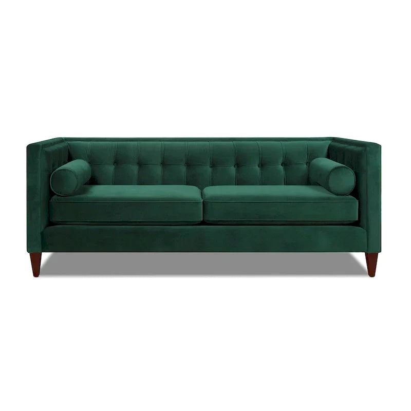 Jack 84 Mid-Century Modern Tuxedo Sofa with Decorative Bolster Pillows