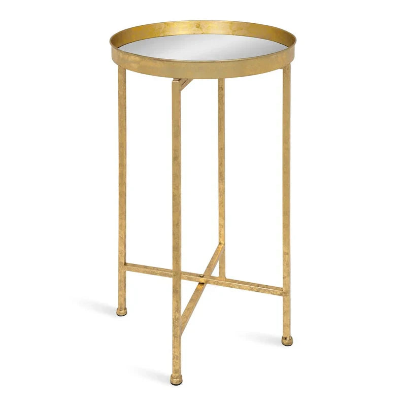 Kate and Laurel Celia Round Metal Folding Accent Table with Tray