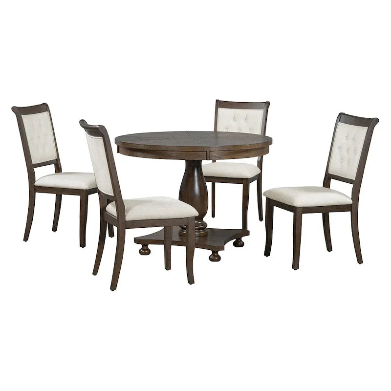 GDFStudio Lak Retro 5-Piece Dining Set with Upholstered Chairs