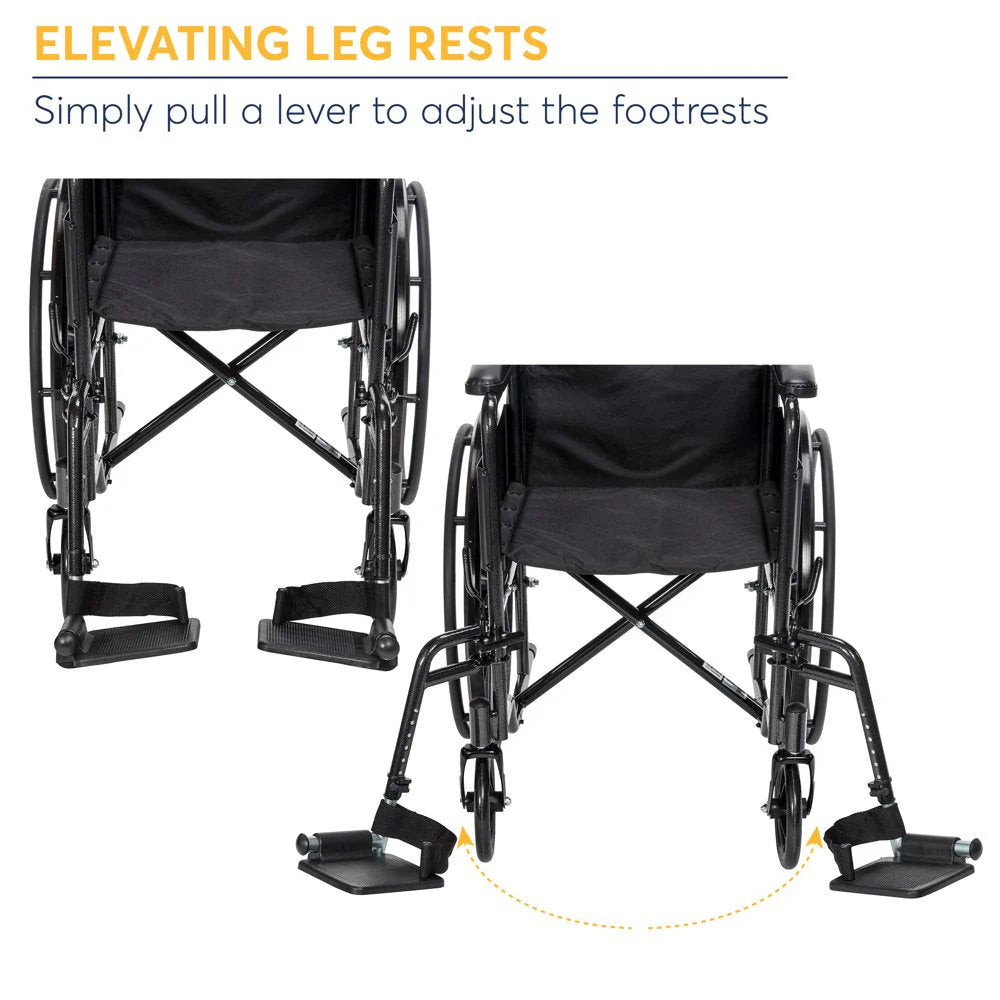 Drive Medical Silver Sport 1 Wheelchair with Full Arms and Swing Away Removable Footrest