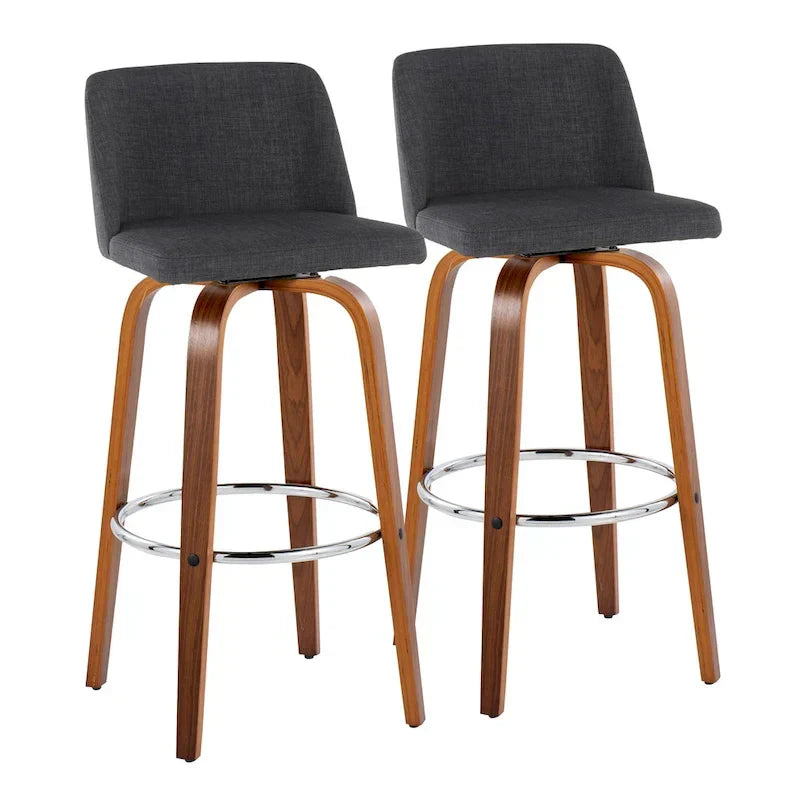 Set of 2 Carson Carrington Vallberga 30-Inch Fixed-Height Bar Stools with Walnut Wood Base
