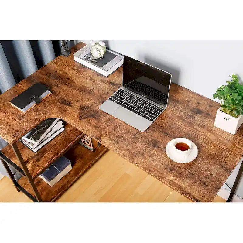 L Shaped Computer Desk with Bookshelf Storage for Home Office