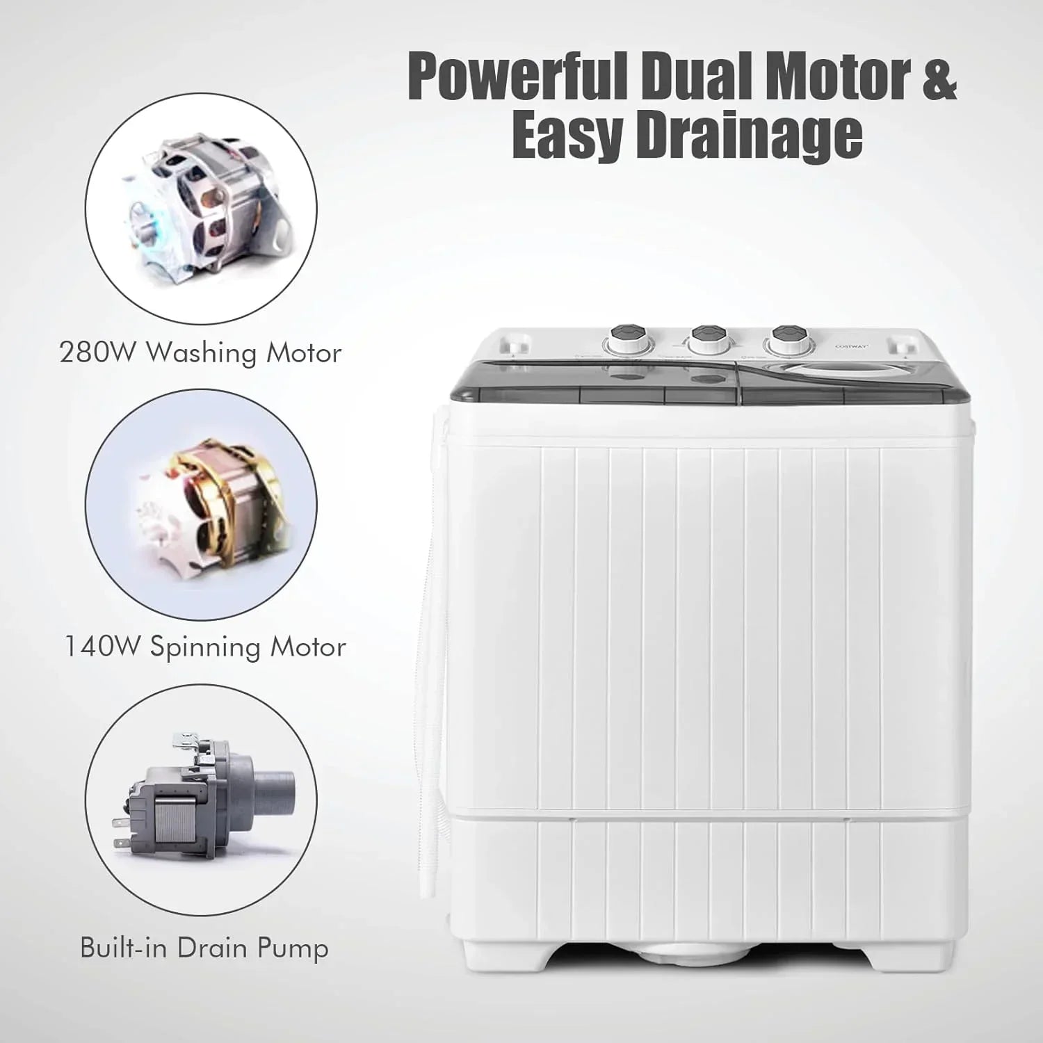 COSTWAY Double Tub 26 lb Capacity Laundry 18 lb 8 lb Spin Combo Drain Pump Washing Machine