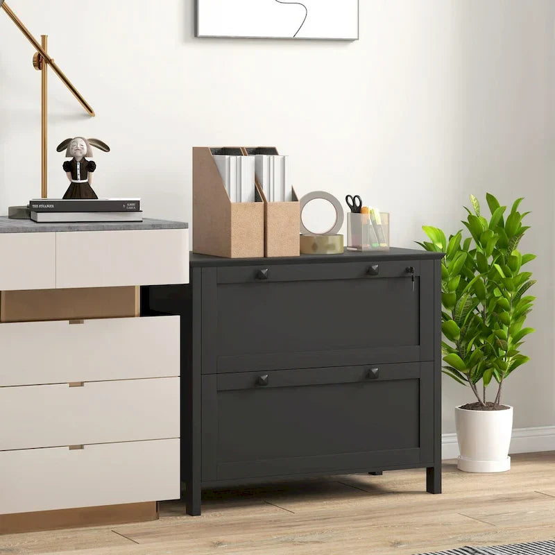 HOMCOM 2-Drawer Lateral File Cabinet with Lock and Adjustable Hanging Bar for Letter and A4 Files – Ideal for Home Office