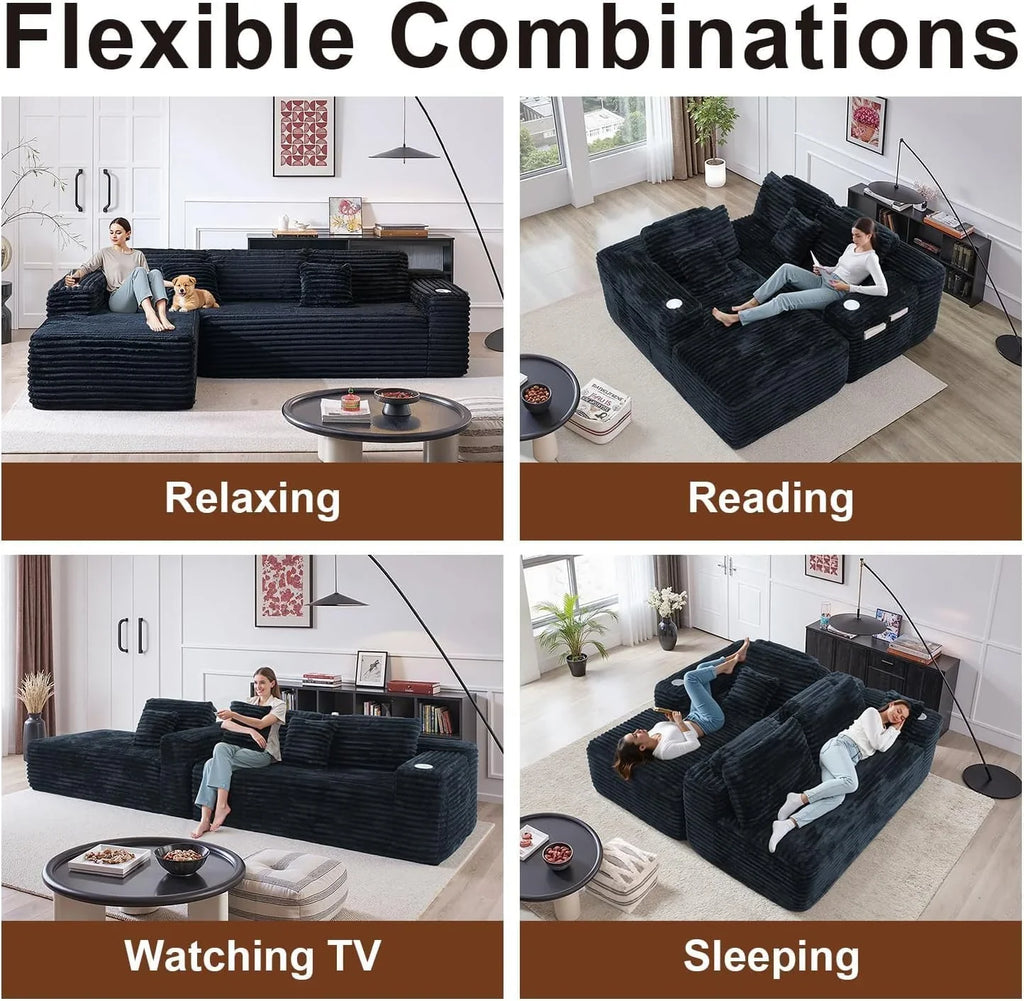 Cloud Sectional Couch with L-Shape Chaise, Modern Modular Sofa with Deep Seat, Built-in Cup Holder & Storage Pocket for Living Room Bedroom, No Assembly Required (Dark Gray, Left Sitting Chaise)