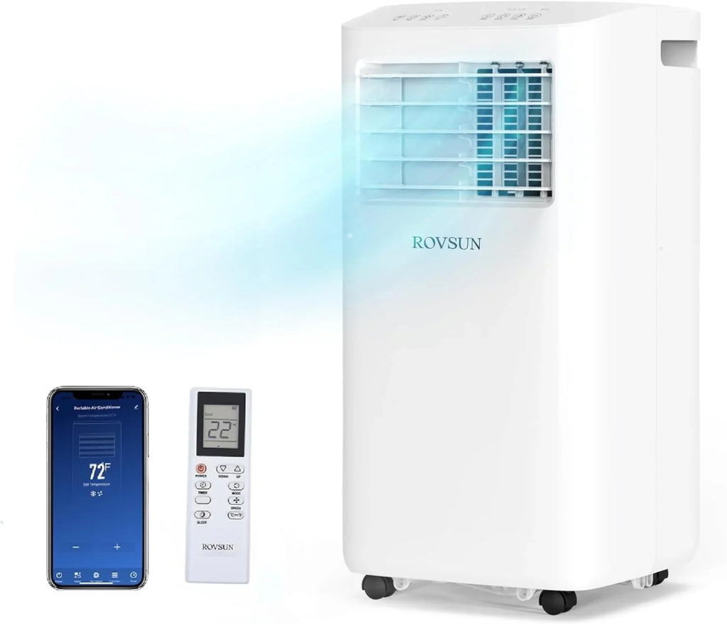 ROVSUN WiFi Enabled Smart 8000 BTU Portable Air Conditioner with Remote & APP Control, 3-in-1 Cooler, Dehumidifier & Fan, Powerful Room Mobile AC Unit with Rolling Wheels & Easy Installation Kit