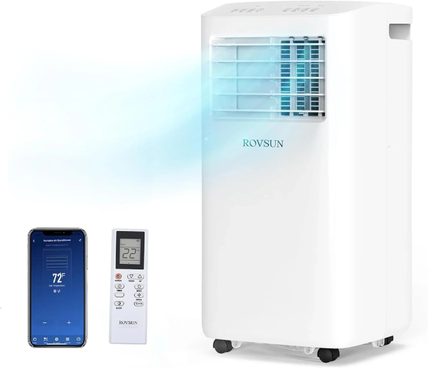 ROVSUN WiFi Enabled Smart 8000 BTU Portable Air Conditioner with Remote & APP Control, 3-in-1 Cooler, Dehumidifier & Fan, Powerful Room Mobile AC Unit with Rolling Wheels & Easy Installation Kit