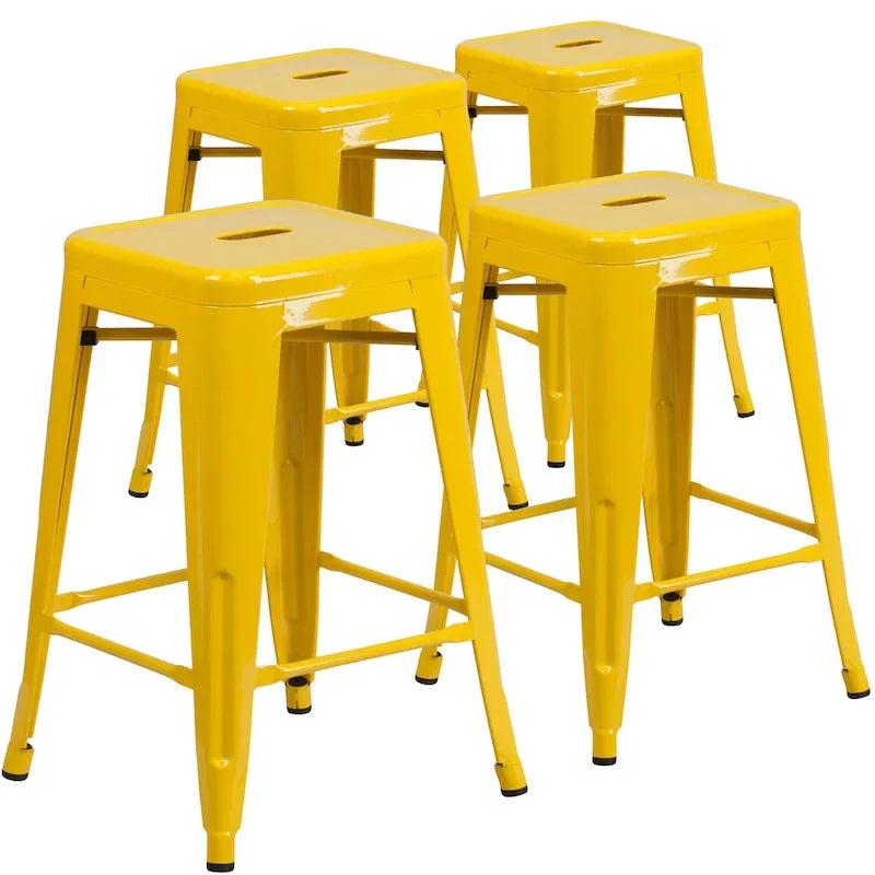 Set of 4 Backless Metal Counter Height Stools for Indoor-Outdoor Use - 24 Hours Square Seat