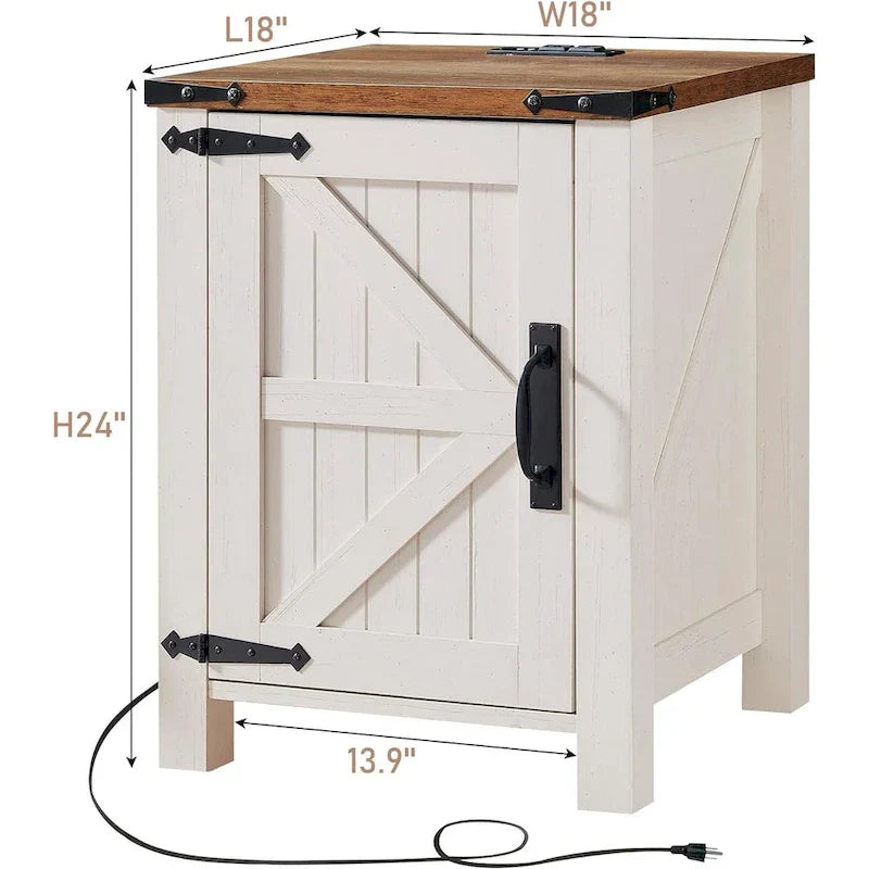 Rustic Wood Nightstand with Charging Station – Versatile End Table and Side Table