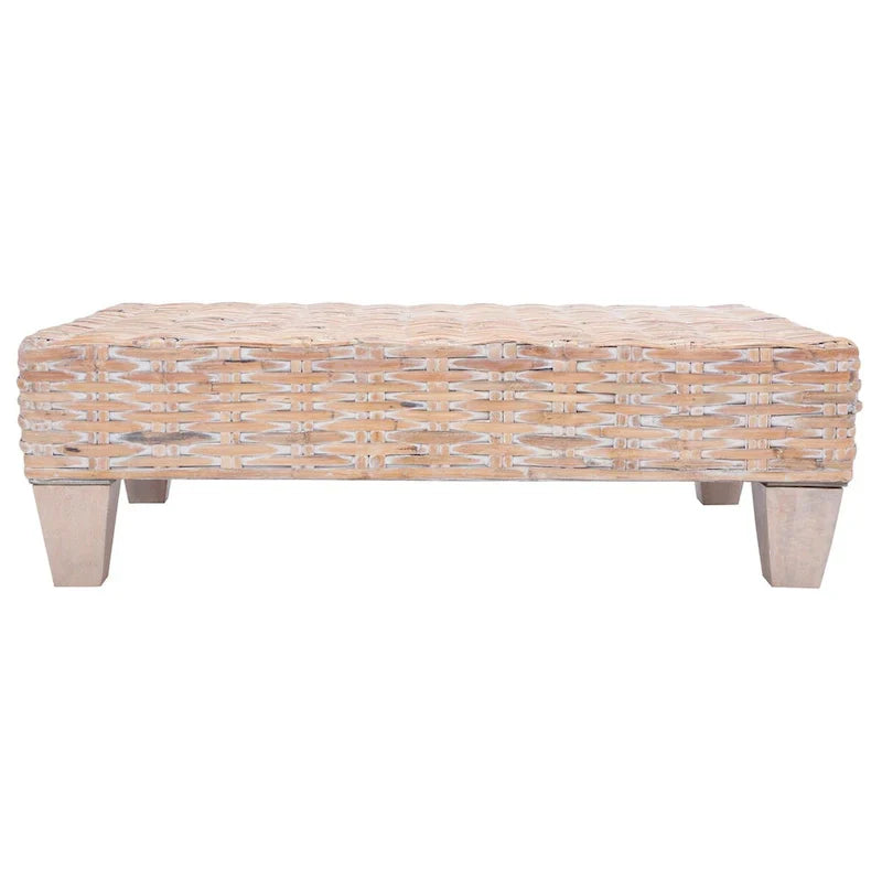SAFAVIEH Caron Natural Wicker Bench - Washed Finish - Dimensions: 41"W x 28"D x 12"H