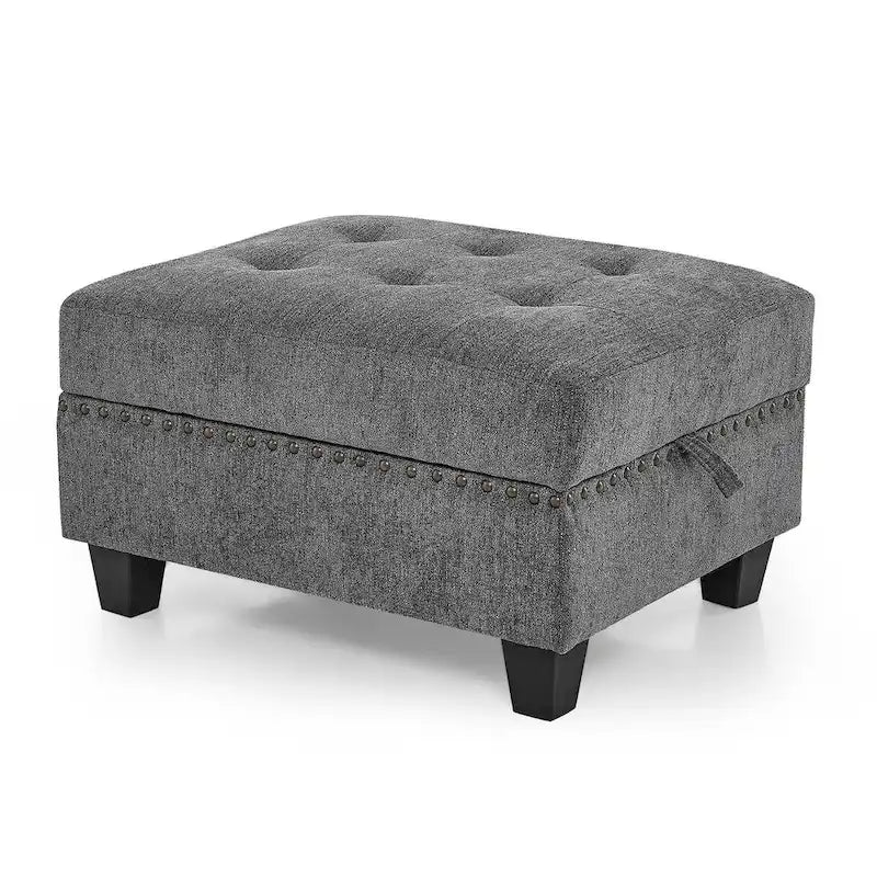 Grey Chenille L-Shaped Modular Sectional Sofa Set with Three Individual Chairs and Three Corner Pieces - Dimensions: 116W x 89.5D x 36.5H