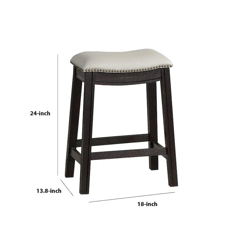 Set of 2 Gray Curved Leatherette Counter Stools with Nailhead Trim