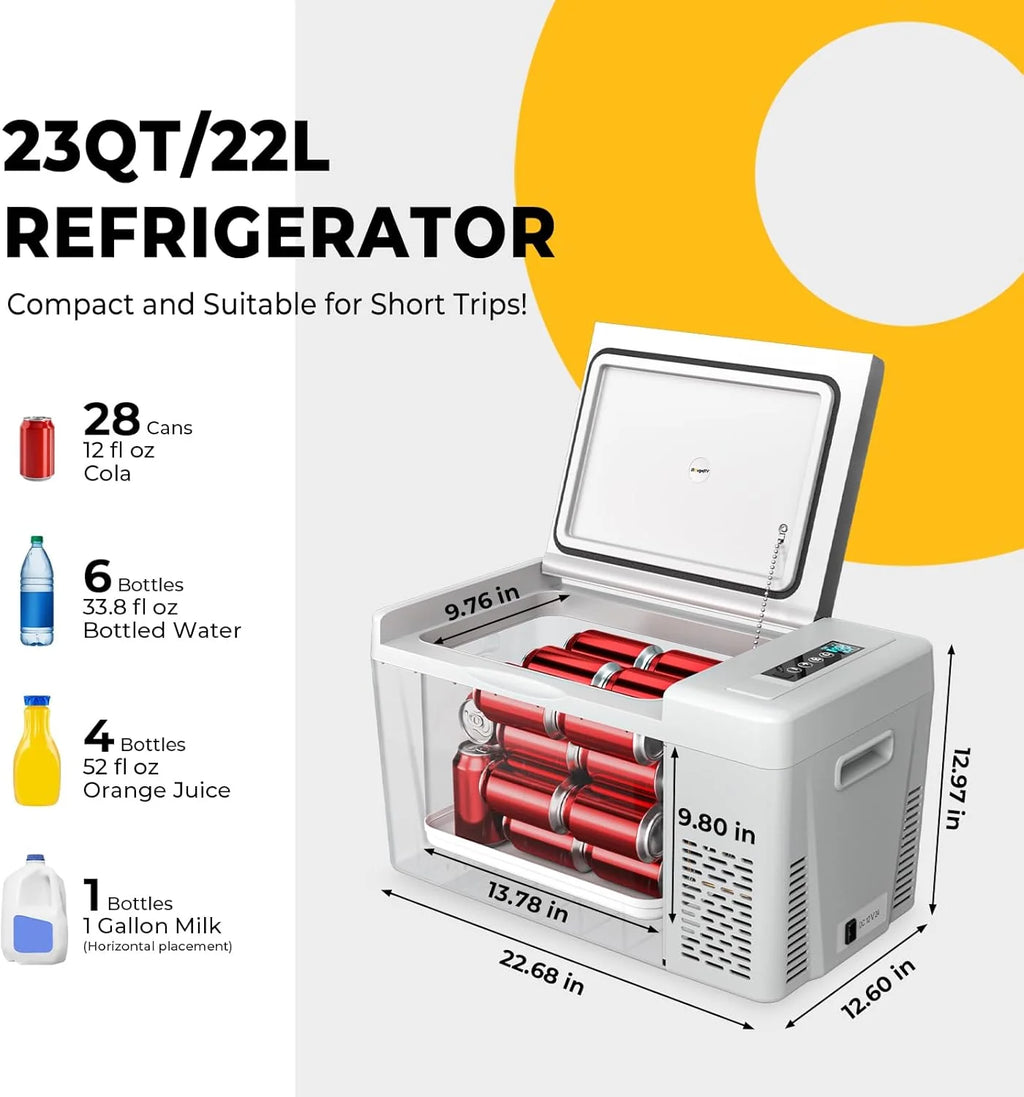 12 Volt Refrigerator 12V Car Fridge 23 Quart Portable Freezer Compressor Cooler 12/24V DC 110~240 Volt AC for Truck Van RV Camper SUV Travel Camping Road Trips Tailgating -7��~50��