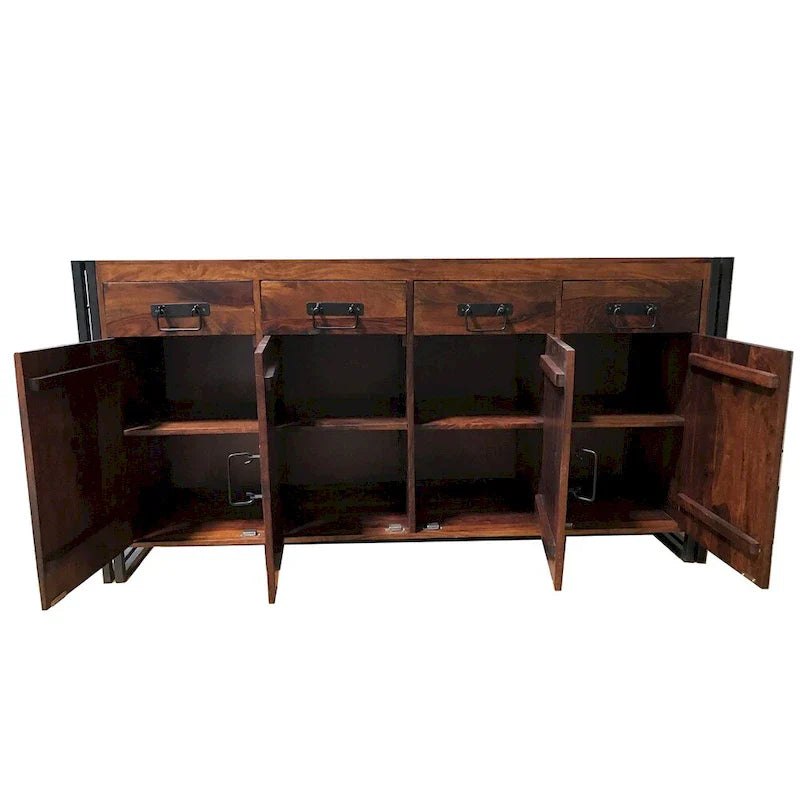 Handcrafted Sheesham Wood and Iron Sideboard with 4 Doors and 4 Drawers - 71 x 18 x 35 inches (India)