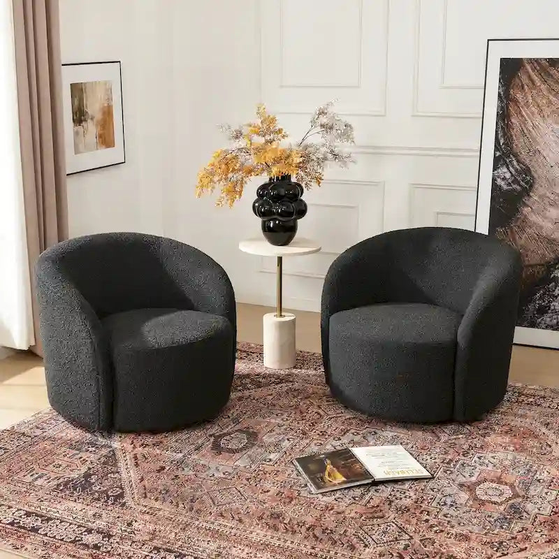 Set of 2 KINWELL 34-Inch Wide Upholstered Swivel Barrel Chairs