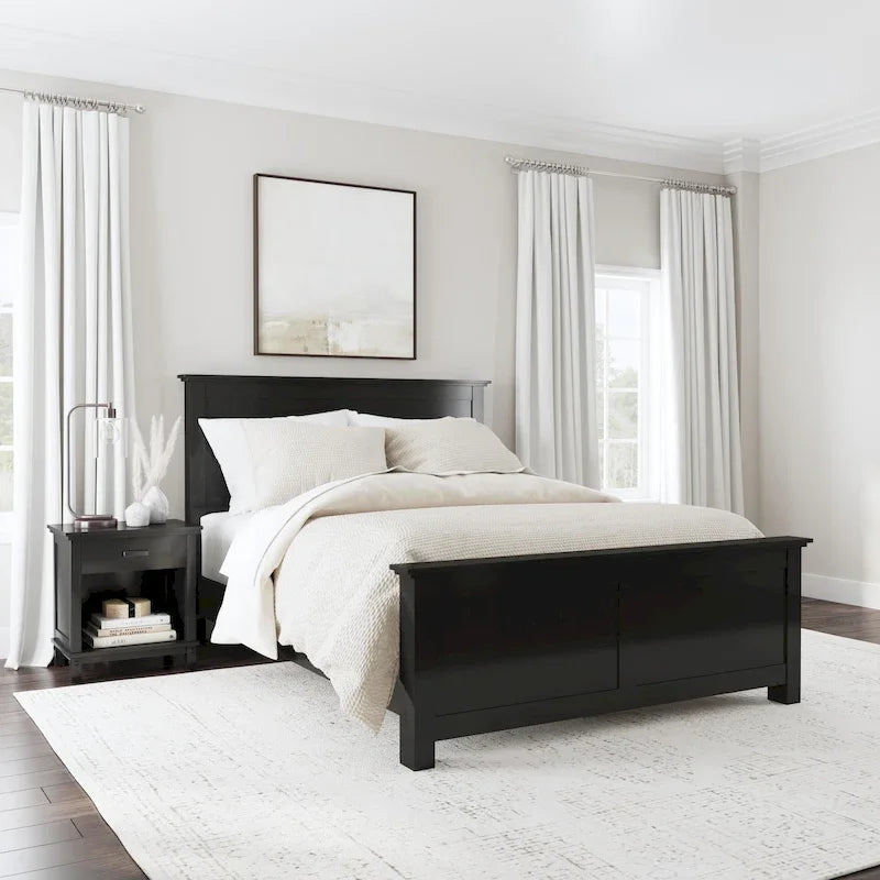 Homestyles Oak Park Black Wood Queen Bed and Nightstand Set - 2 Pieces