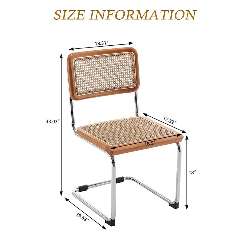 Set of 2 Upholstered Natural Rattan Dining Chairs - Armless Accent Side Chairs for Kitchen