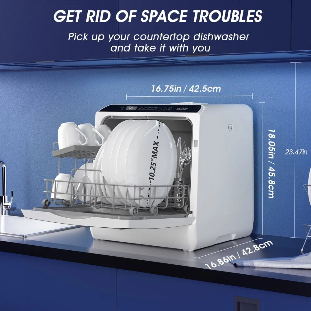 Portable Countertop Dishwasher with 5-Liter Built-In Water Tank and Air-Dry Function, 5 Washing Programs