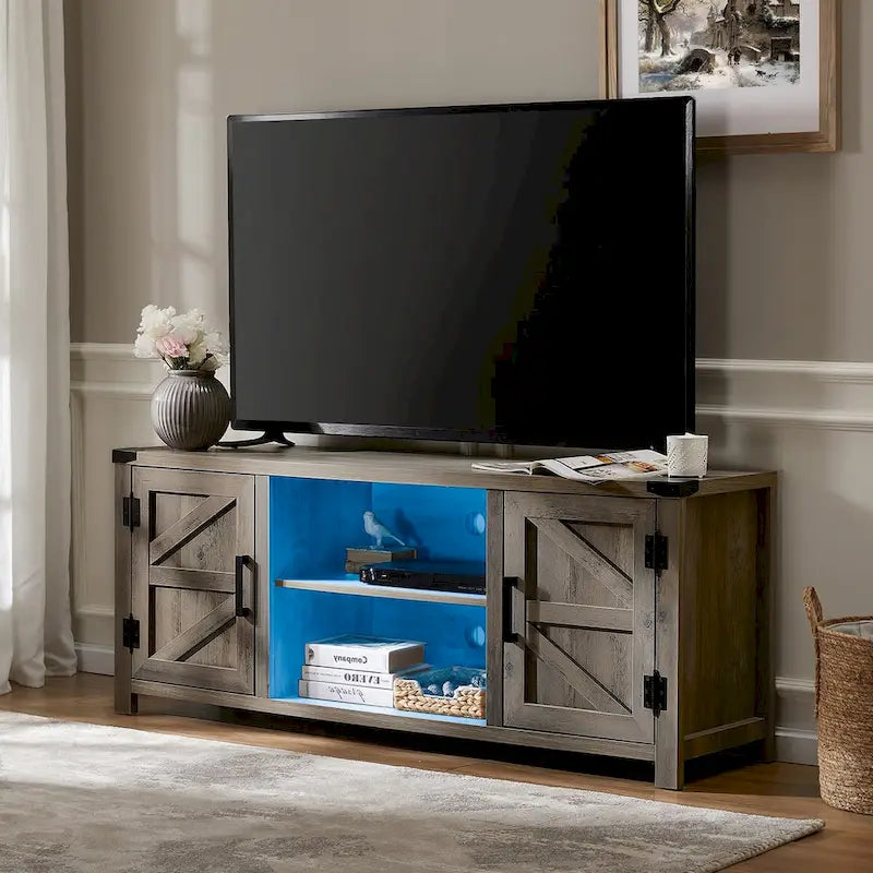 Rustic Farmhouse Barndoor TV Stand - Entertainment Center for TVs up to 70 Inches