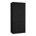19 Modern Double-door Armoire with 3 Drawers and 1 Hanging Rod for Bedroom