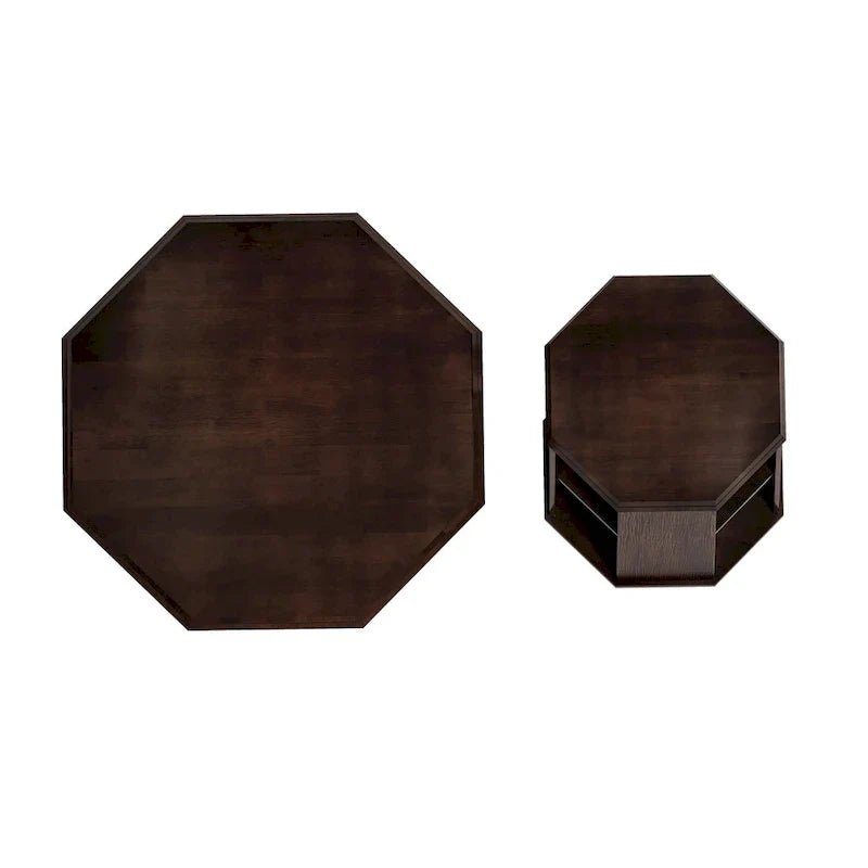 Set of 2 Octagonal Rubber Wood Coffee Tables - 31.5 Inches