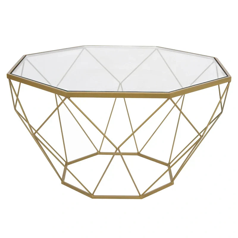 Malibu 22 Modern Octagonal Coffee Table with Tempered Glass Top and Durable Metal Geometric Base for Living Room or Office