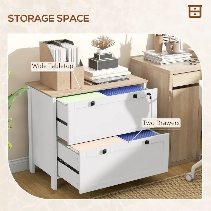 HOMCOM 2-Drawer Lateral File Cabinet with Lock and Adjustable Hanging Bar for Letter and A4 Files – Ideal for Home Office