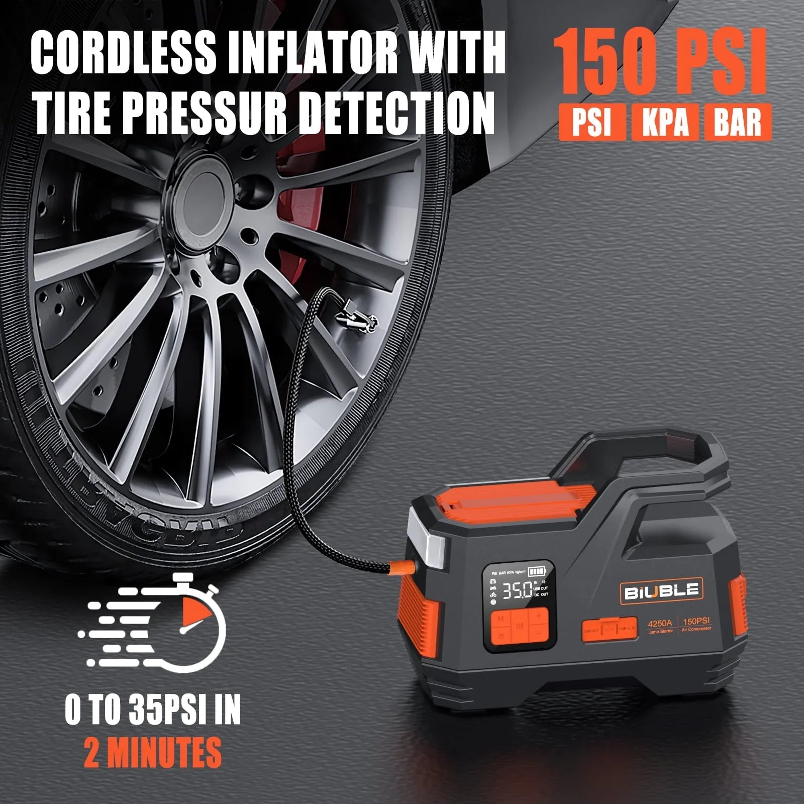 Car Jump Starter with Air Compressor, 4500A Peak 26800mAh 12V Auto with 150PSI Tire Inflator锛�up to All Gas or 10.0L Diesel Engine锛�