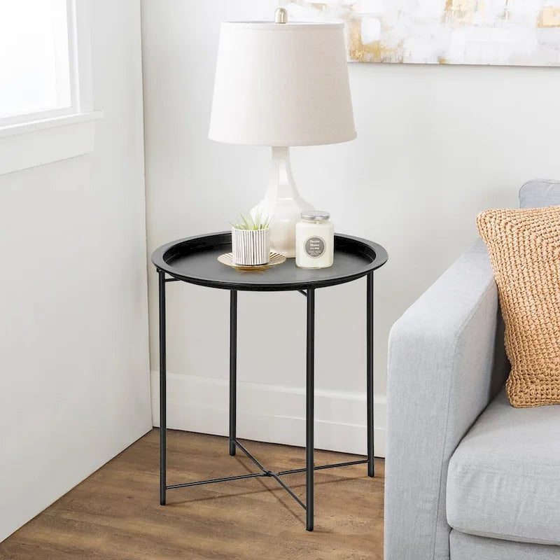 Javlergo Set of 2 Folding Round Steel TV Tray Tables - Compact Side Tables, No Assembly Needed - Dimensions: 18.5 x 18.5 x 19.7 in