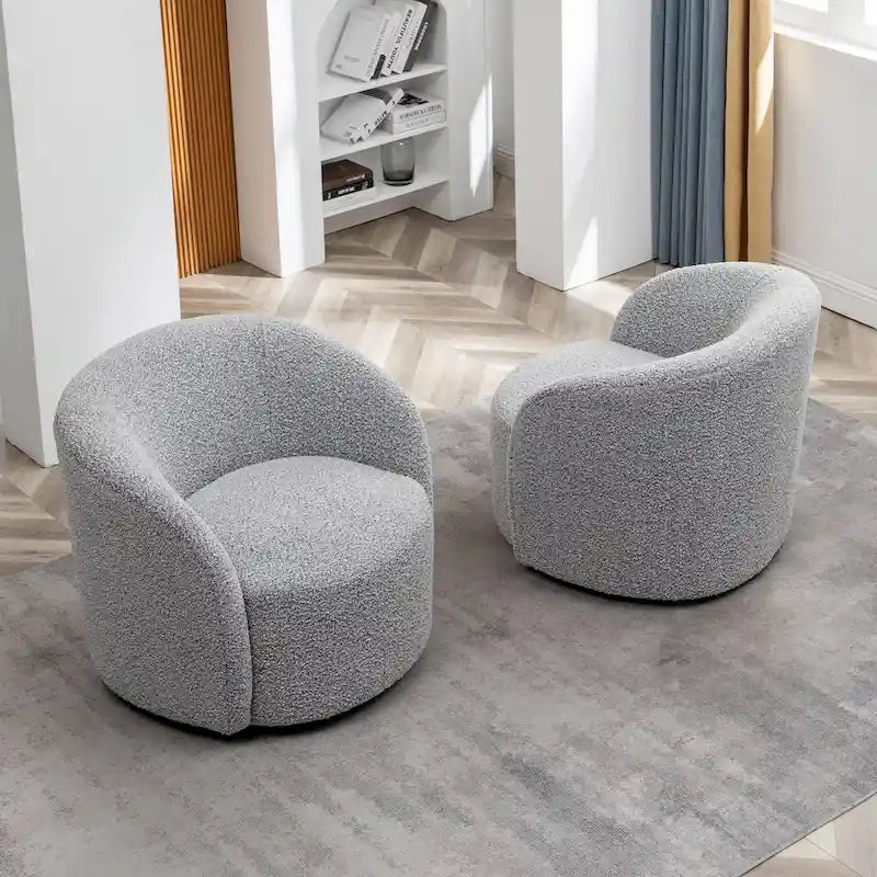 Set of 2 KINWELL 34-Inch Wide Upholstered Swivel Barrel Chairs