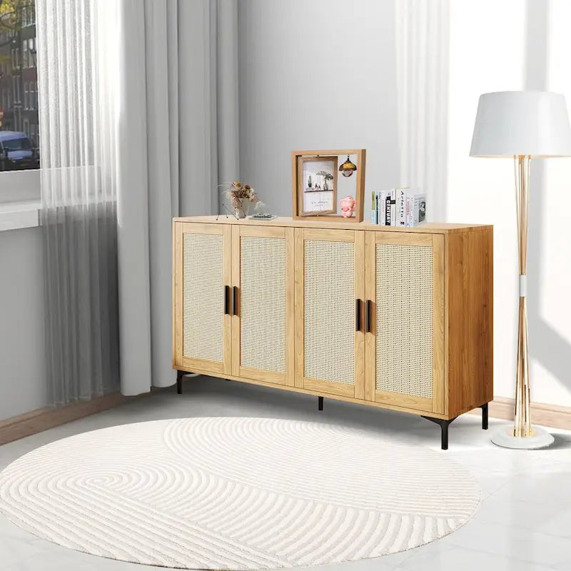 JASIWAY Rattan-Decorated Buffet Table and Kitchen Sideboard