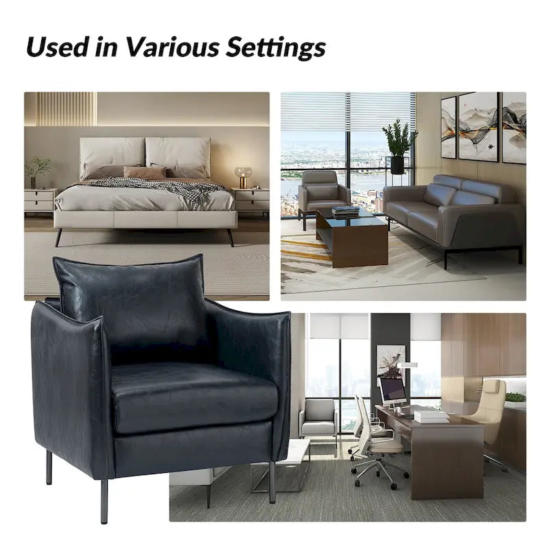 Set of 2 Jaime Modern Vegan Leather Accent Chairs with Metal Legs by HULALA HOME
