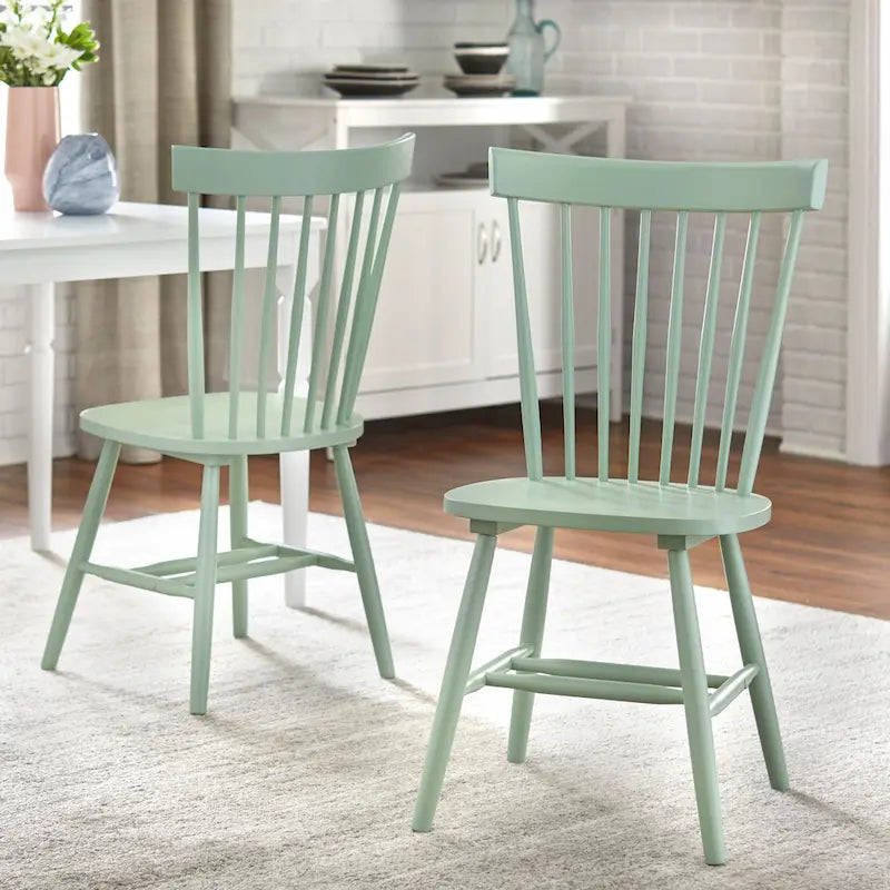 Set of 2 Spindle Back Dining Chairs Solid Rubberwood Farmhouse Style