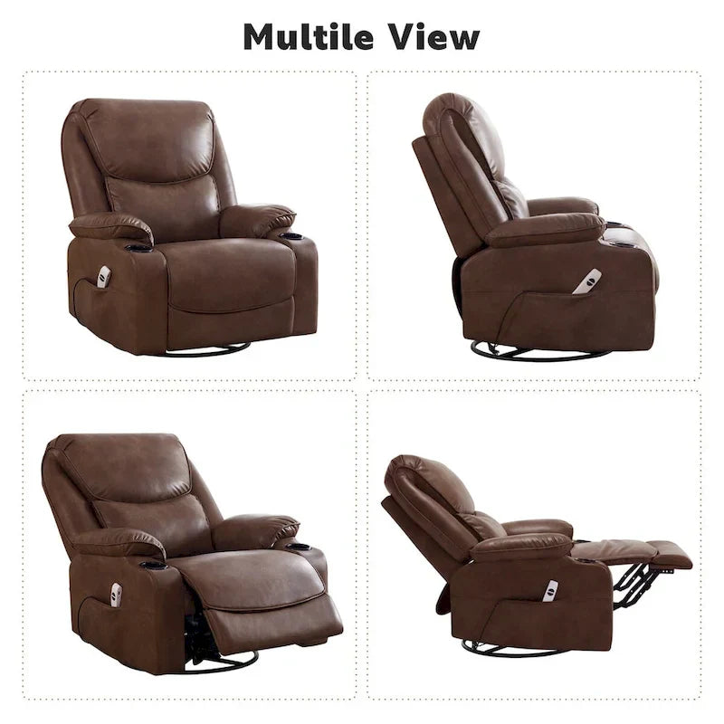 HOMYKA 34.2-Inch Wide Faux Leather Swivel Rocking Power Recliner Chair with USB Charging Port