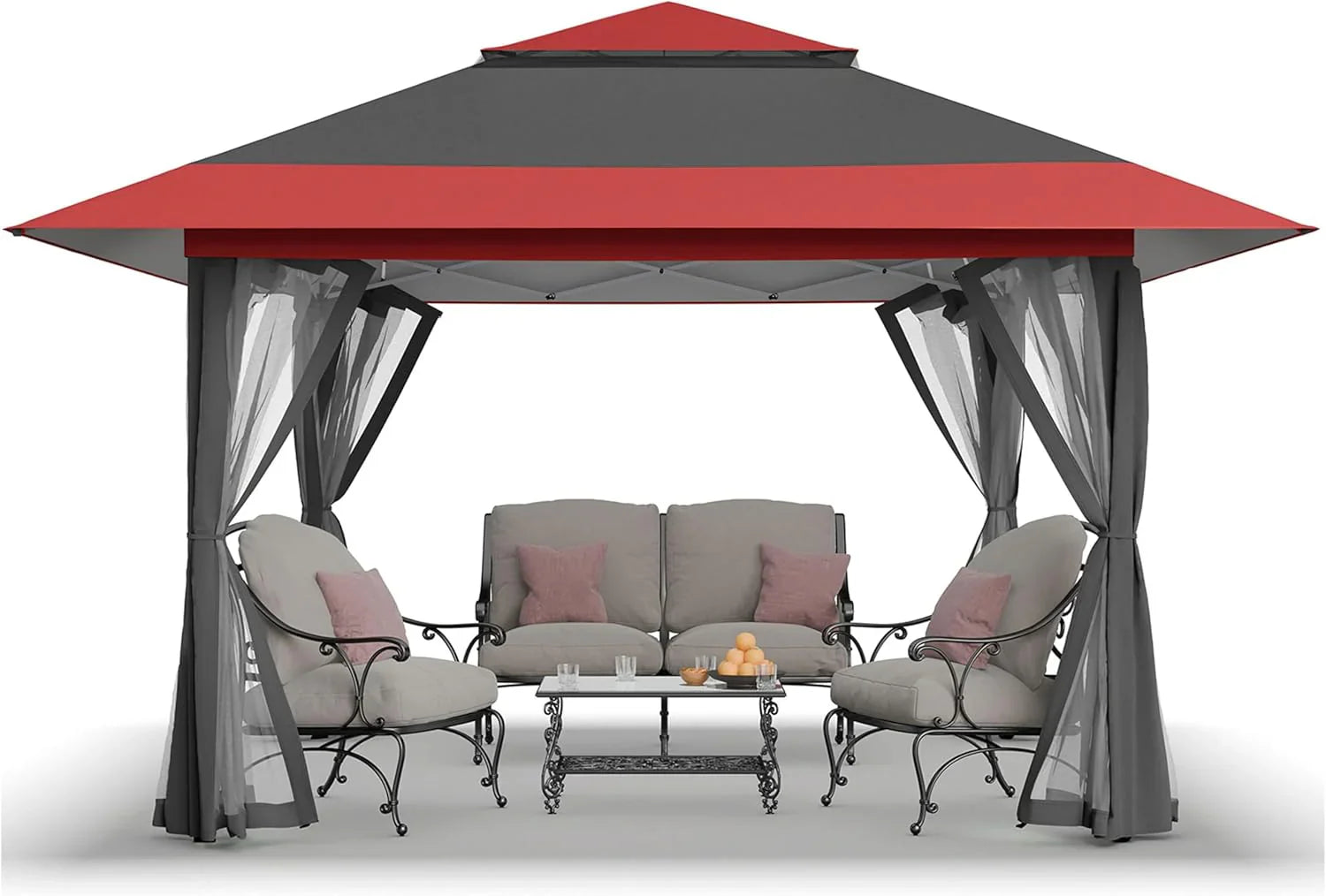 CROWN SHADES 13x13 Pop Up Gazebo, Canopy Tent, Gazebos on Clearance - Outdoor Gazebo for Backyard & Patio Furniture - Carpa Pop Up Tent with Wheeled STO-N-Go Cover Bag (Beige & Coffee)