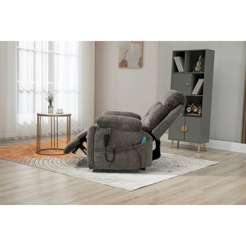 Gray Chenille Power Lift Recliner with Massage and Concealed Cup Holder