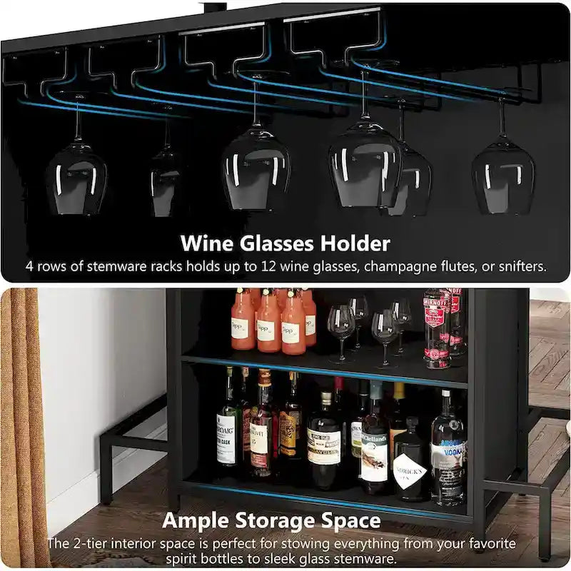 Home Bar Cabinet with Wine Storage Shelves Glass Rack and Footrest