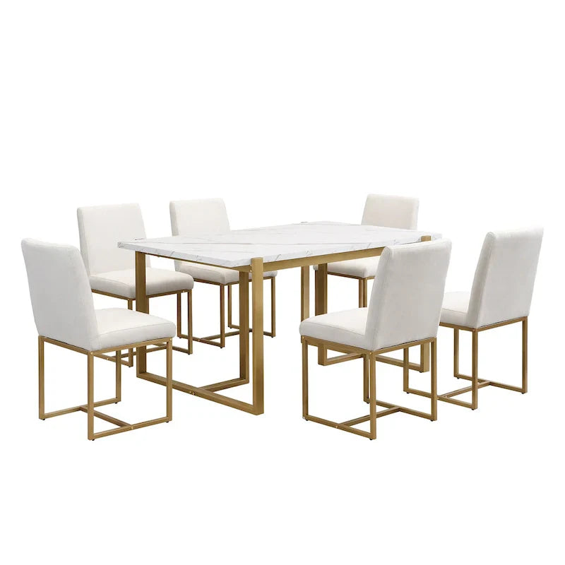 GDFStudio Carter Contemporary Rectangular Dining Set with Faux Marble Table and Six Upholstered Chairs