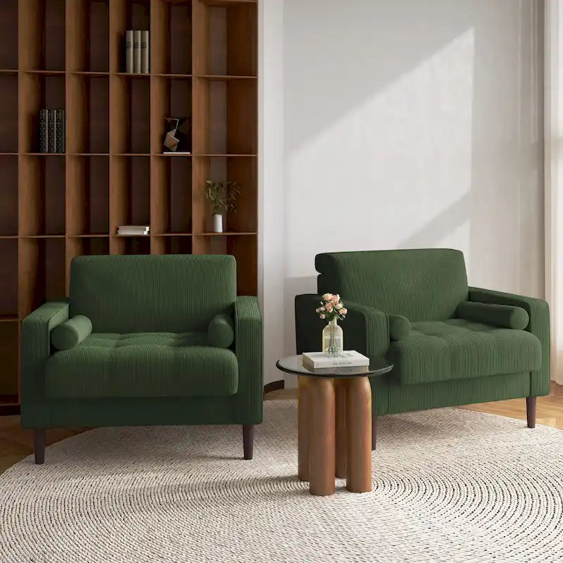 Set of 2 Modern Wide Armchairs in Corduroy - Accent Chairs