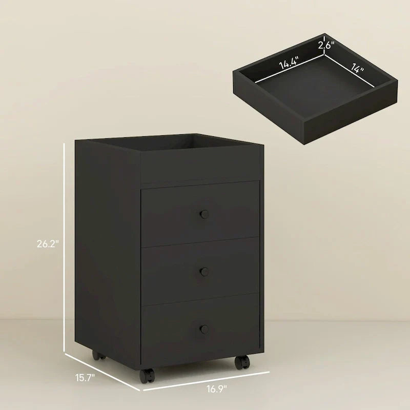 HOMCOM Mobile 3-Drawer Office Storage Cabinet with Removable Tray - Under-Desk Printer Stand on Wheels