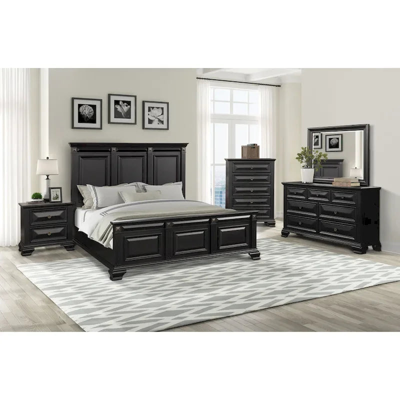 Roundhill Furniture Renova Vintage Black Wooden Bedroom Collection